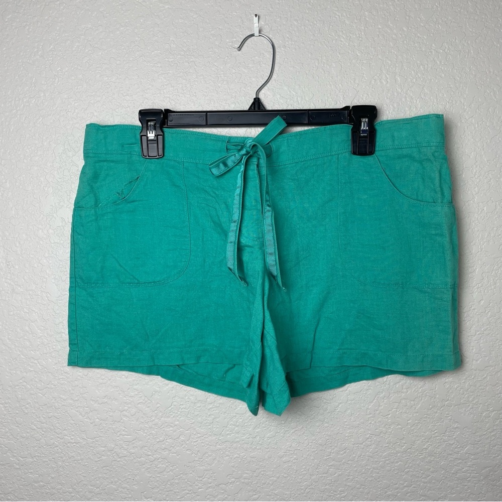 NY&Co Comfort Zone High Waist Linen Turquoise Shorts Size M